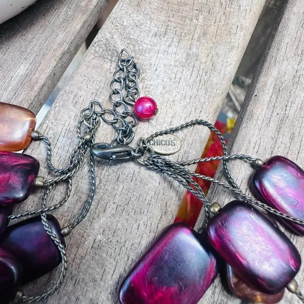 Chico's Multi Stand Statement Necklace-Pink & Brown Resin Lucite Beads